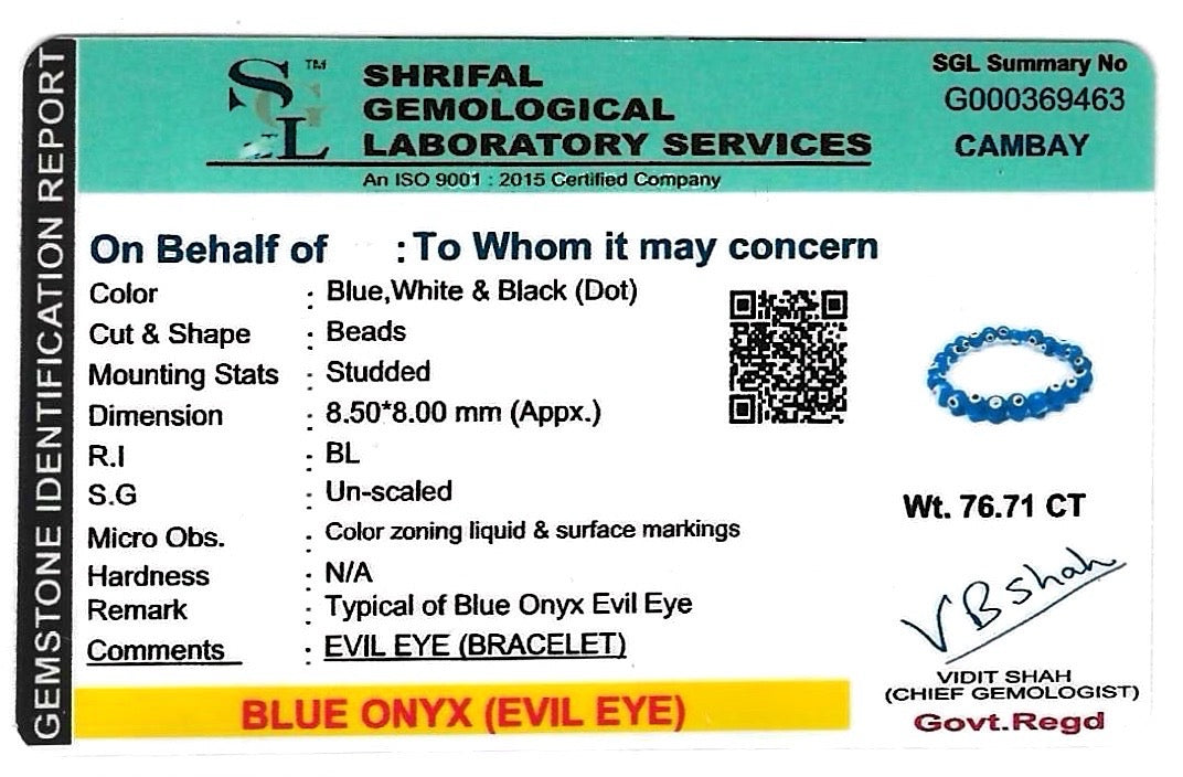 Natural Blue Onyx (Evil Eye) Bracelet - 8mm (With Certificate)