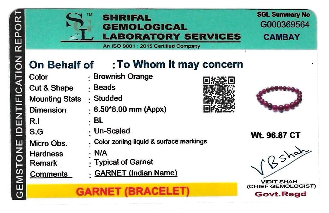 Natural Garnet Bracelet - 8mm (With Certificate)