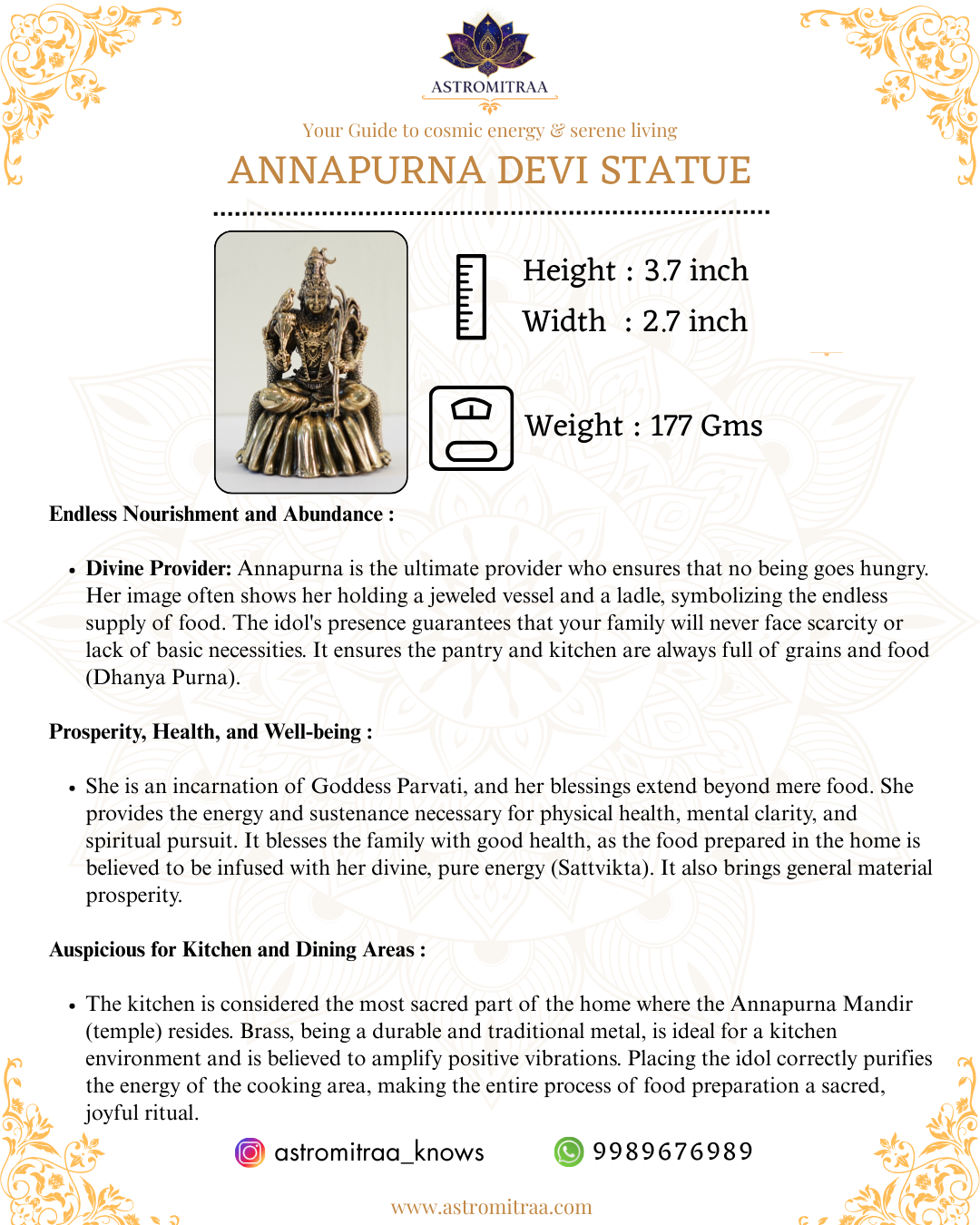 Brass Goddess Annapurna Devi Idol
