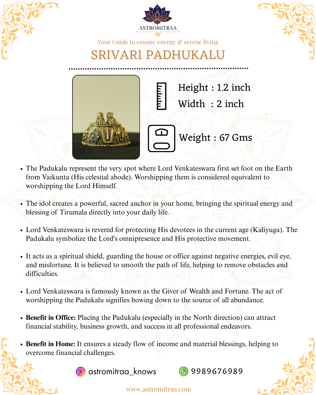 Srivari Padhalu Vaishnava Symbols Yellow Brass (1.8 Inches)