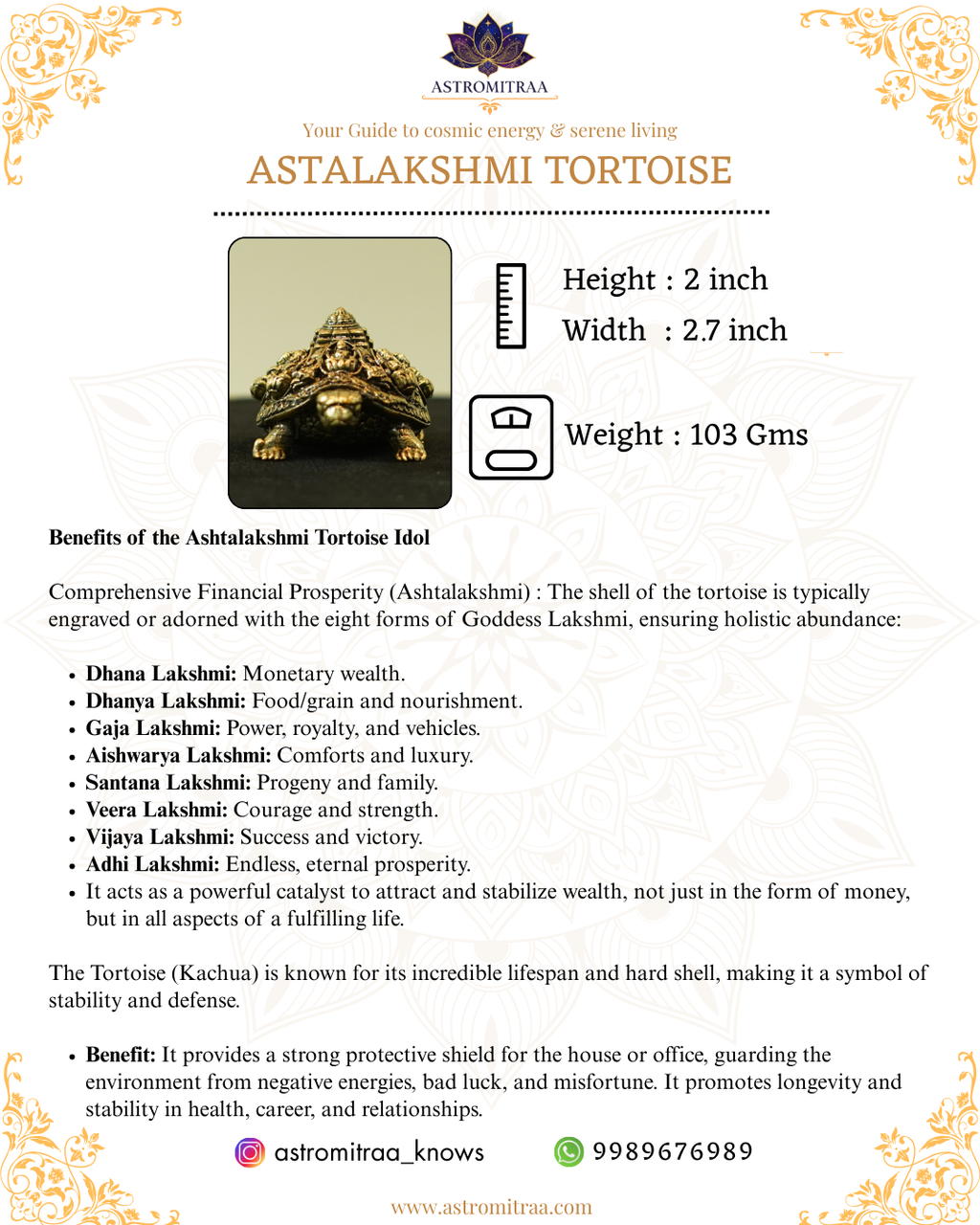 Brass Asta Lakshmi on Tortoise