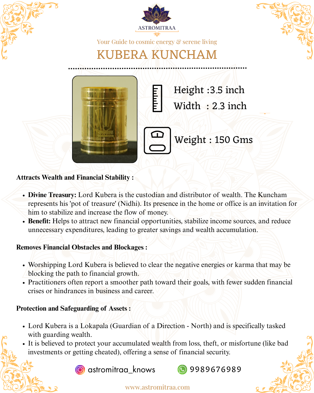 3.5" Brass Kubera Kuncham