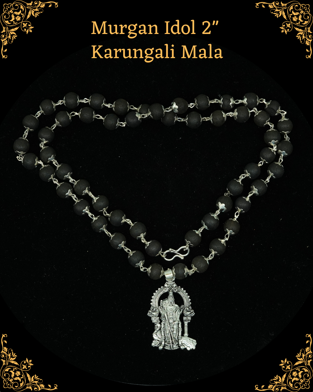 Silver Cap Karungali Mala with Murgan Idol