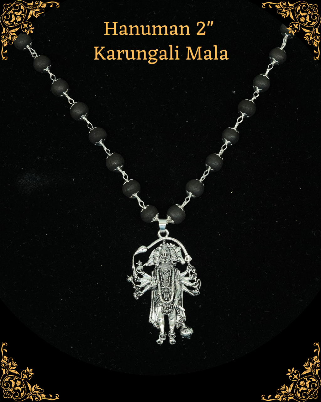 Silver Cap Karungali Mala with Panchamukhi Hamunan Idol