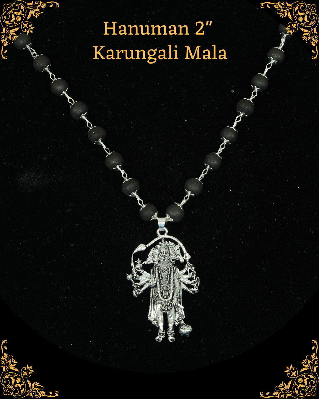 Silver Cap Karungali Mala with Panchamukhi Hamunan Idol