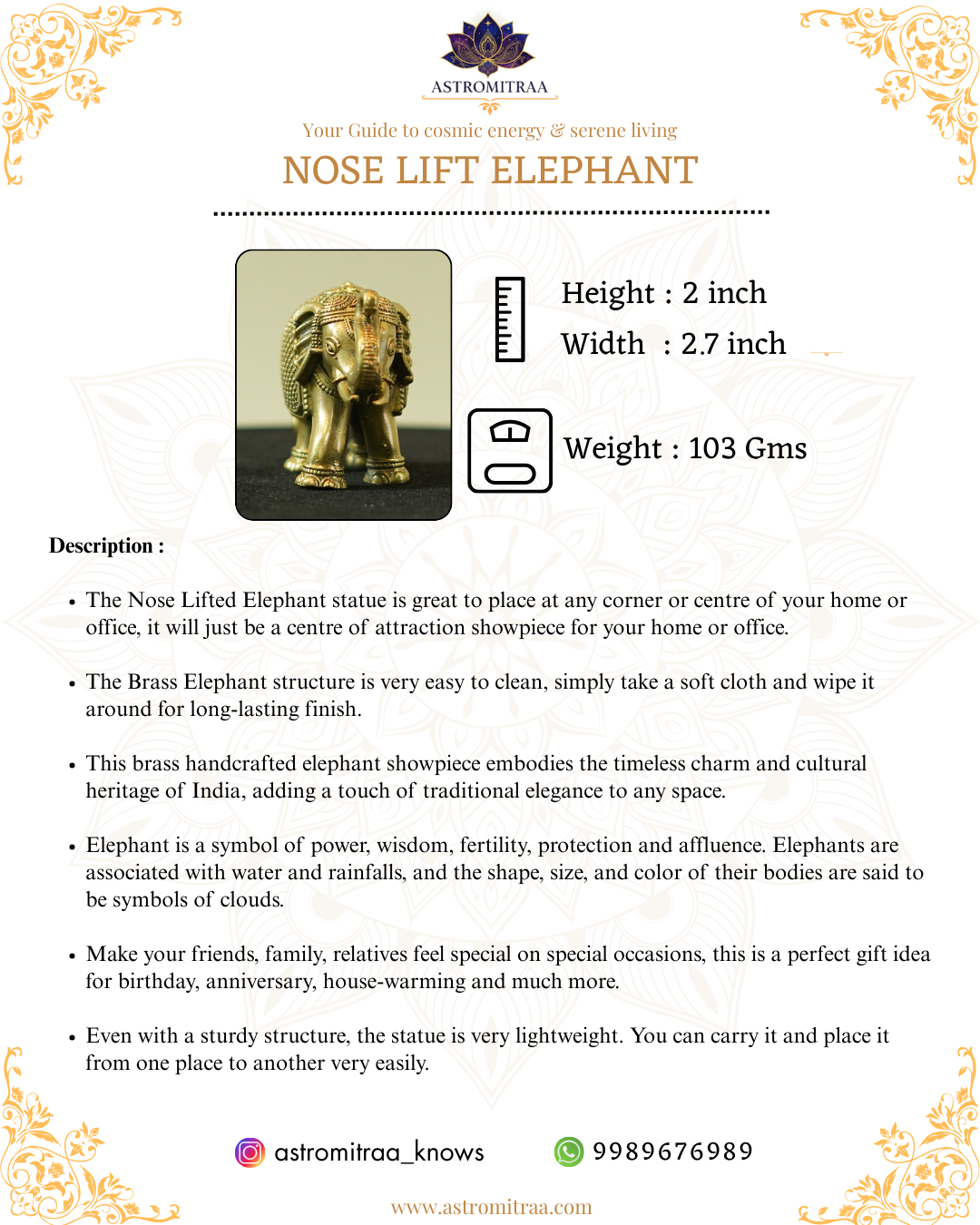 Brass Elephant Idol (Pack of 2)
