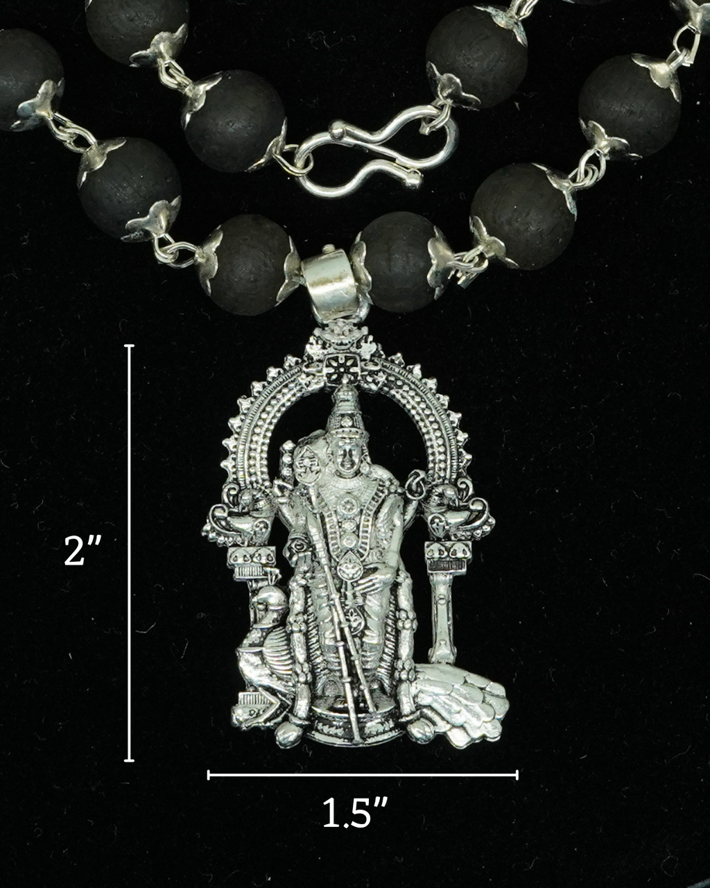 Silver Cap Karungali Mala with Murgan Idol