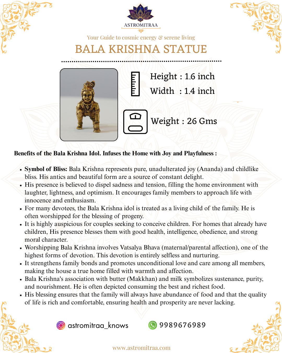 Brass Venna Krishna Idol