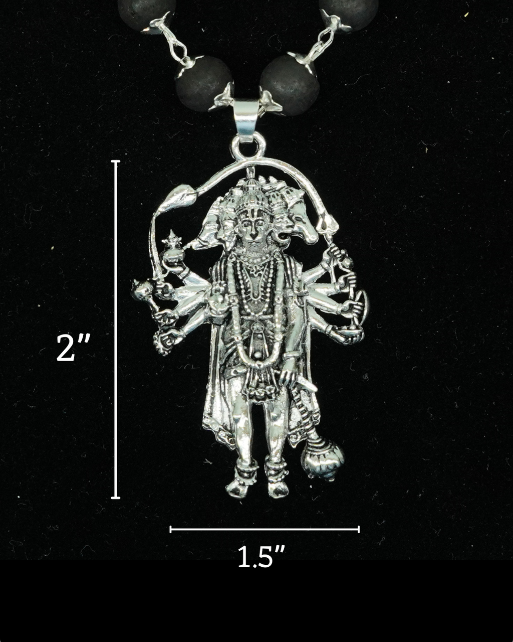 Silver Cap Karungali Mala with Panchamukhi Hamunan Idol