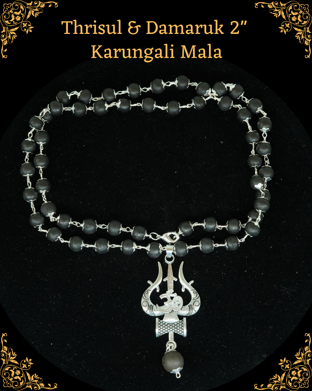 Silver Cap Karungali Mala with Thrisul & Damaruk
